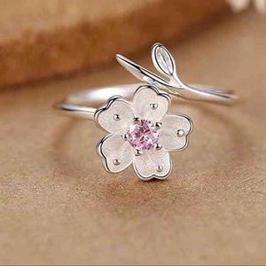 Sterling Silver Cherry Blossom Adjustable Ring 925